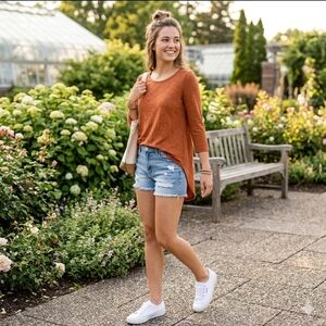 Max Studio Rust 3/4 Sleeve Keyhole & Split Back Tee Size XS